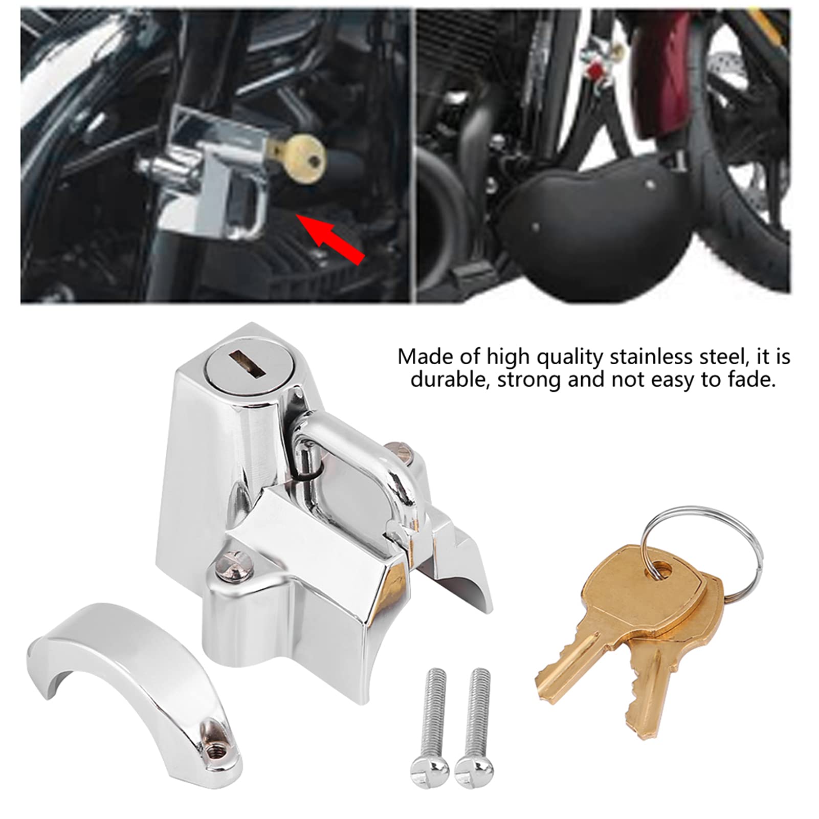 Cerradura de casco de motocicleta de 7/8 pulgadas, Keenso universal para casco de moto con gancho + 2 llaves de bloqueo, cromado y plateado