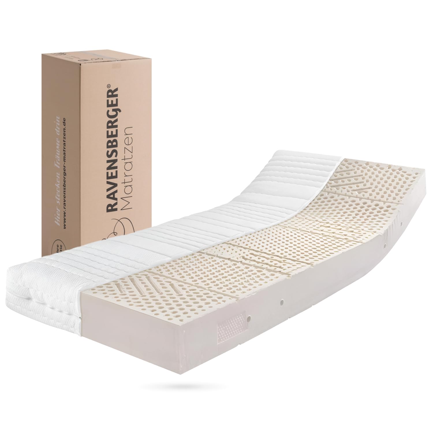 RAVENSBERGER Latexmatratze Ravo-Relax - Härtegrad H2, mittel - 90 x 200 cm, Höhe 19 cm - mit 7-Zonen LATEXCO-Stiftlatexkern - Matratze mit Baumwoll-Doppeltuch-Bezug