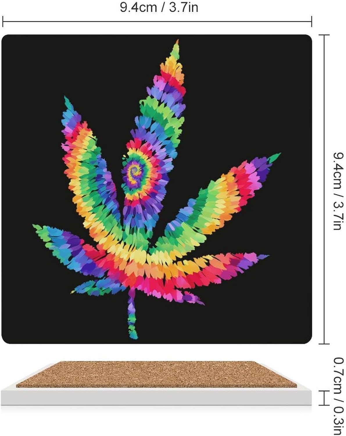 Weed Tie Dye Coaster for Drinks Square Ceramic Table Coasters Stone Mat Crafts 4PCS Home Kitchen Decor