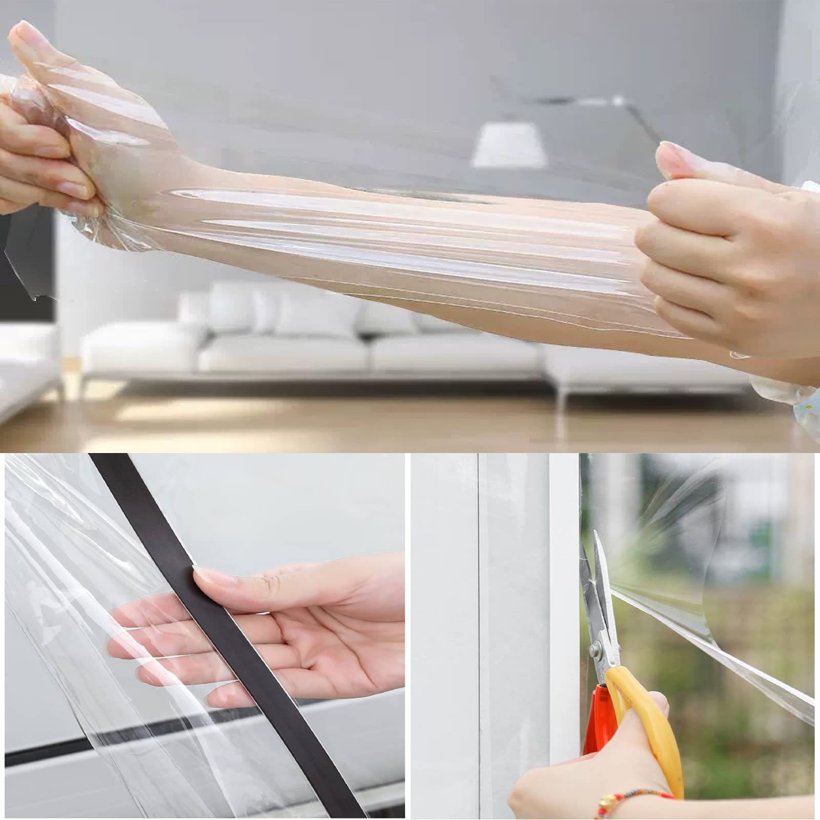 Magnetyczny zestaw izolacji okiennej folia izolacyjna do okien w kratkę 0,2 mm plastikowa zasłona 75% przejrzystości wiatroszczelna utrzymuje ciepło wodoodporna, 43 rozmiary (kolor: