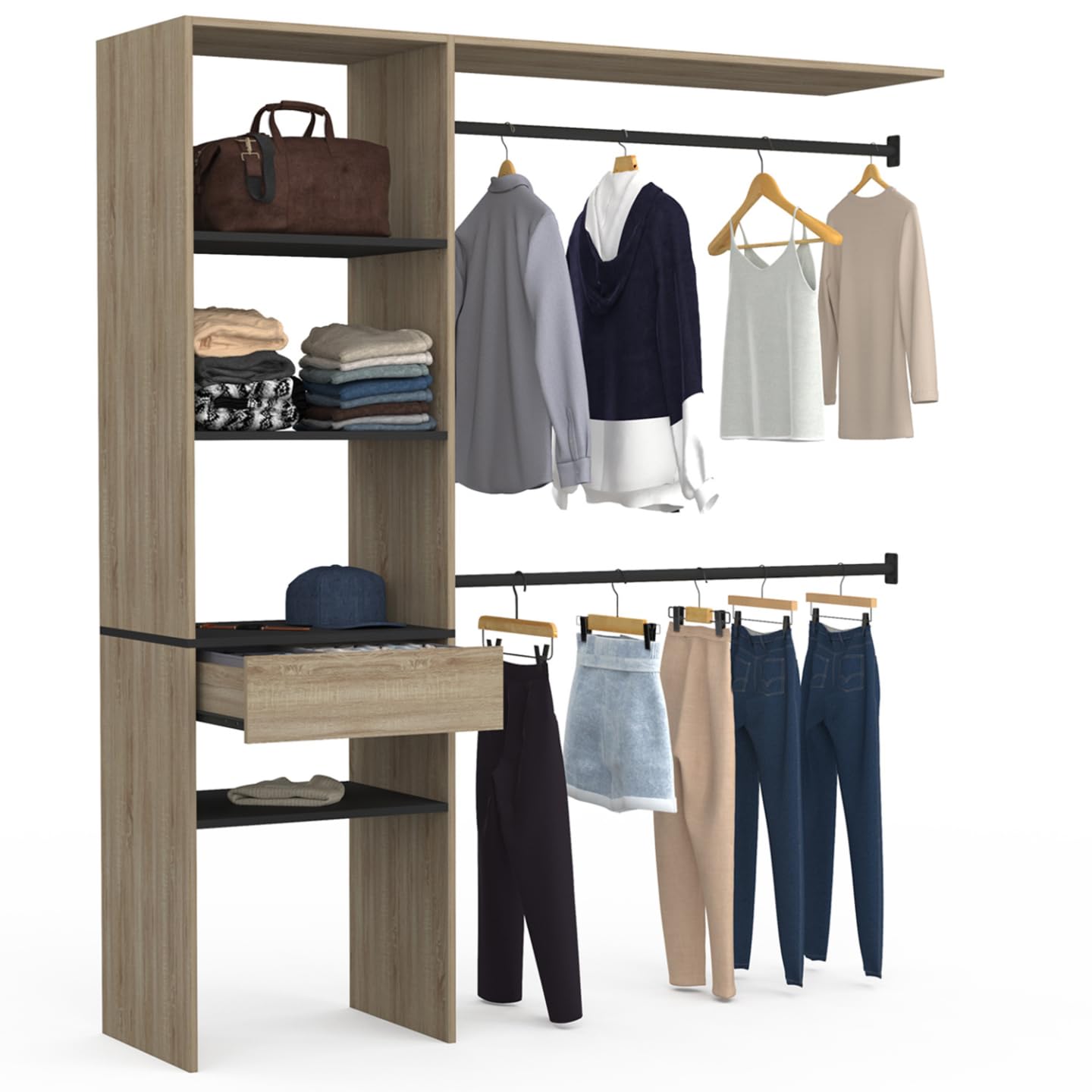 IDMarket - Kit dressing penderie MELINE 160 x 40 x 180 cm hêtre
