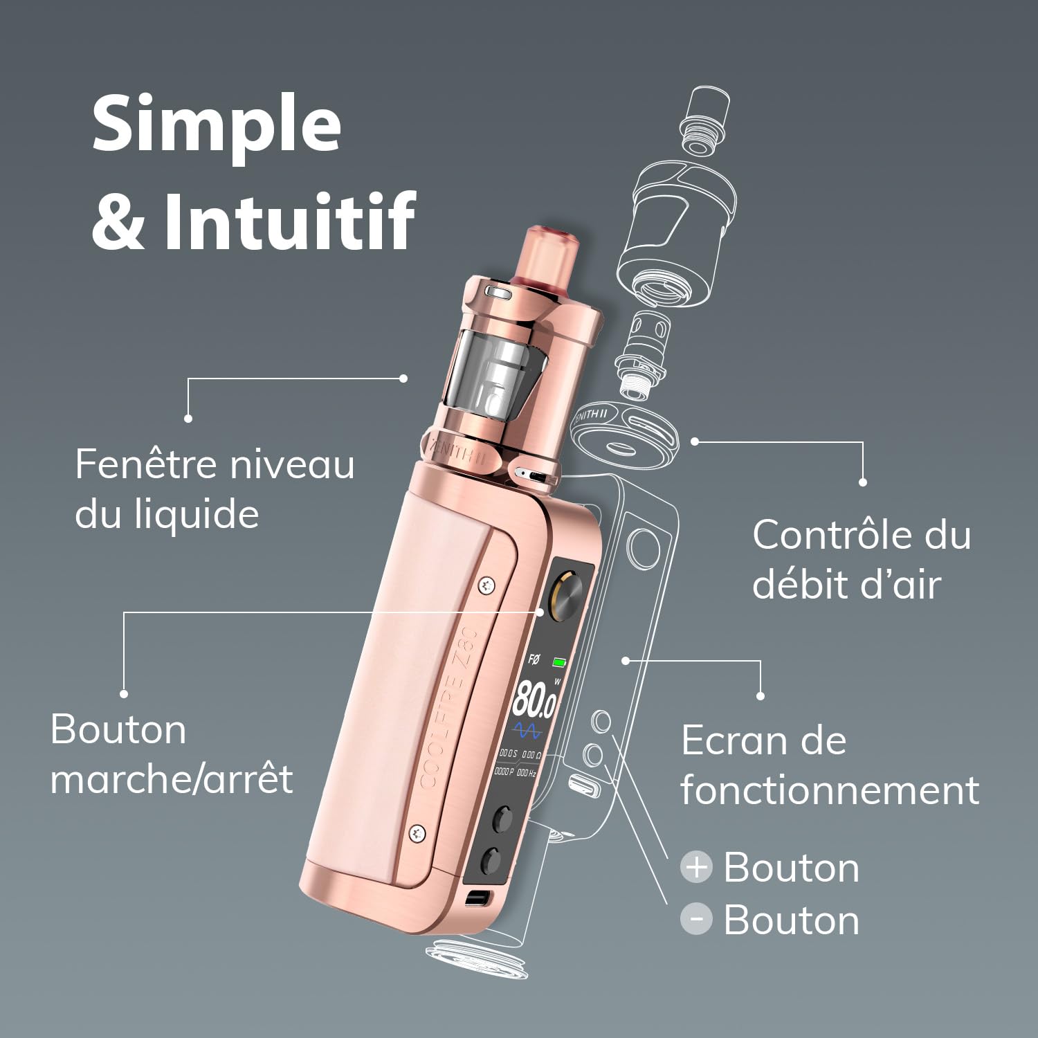 INNOKIN - Coolfire Z80 - Box Pour Cigarette Electronique - Puissance 6-80W  - Rechargement 1,7A - Pas De Vis 510 - Sans Clearomiseur - Sans Nicotine Ni  Tabac - USB-C - Alliage Zinc + Cuir - Black : Amazon.fr: High-Tech