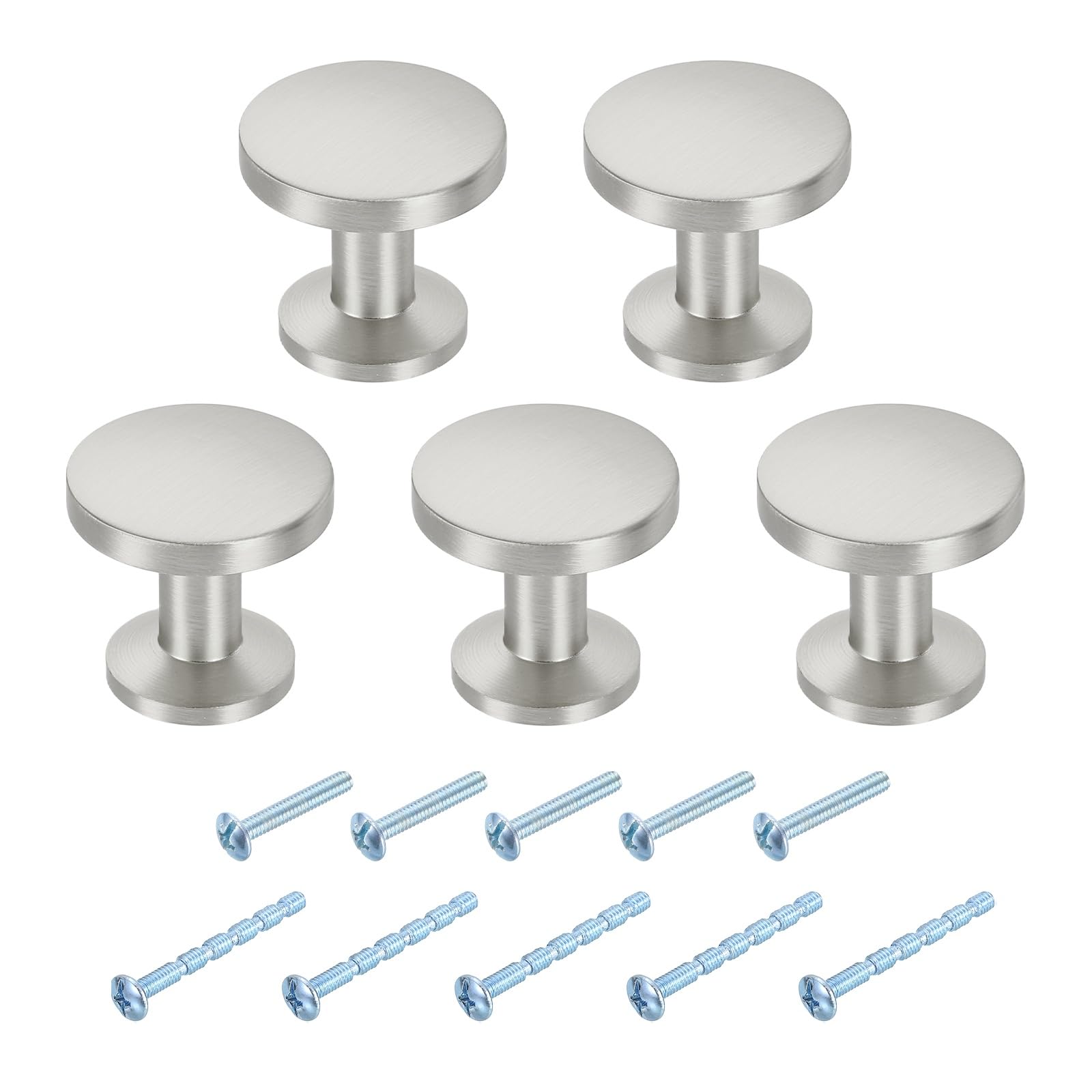 Bouton d'armoire rond pour commode de chambre et buffet de cuisine en argenté lot de 5