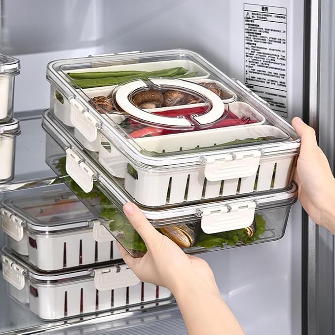 Image of TASMAX Fridge Storage Boxes, Plastic Fridge Containers, Fridge Accessories Items, (MULTI SNACK MASTER 4 COMP)