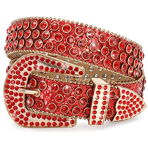 Rhinestone Studded Western Leather Belt, Women Ladies Vintage Cowgirl Bling Design Waist Belts for Pants Jeans Dresses (2-Red, Fit pant 27-32 inch) Rhinestone Studded Western Leather Belt, Women Ladies Vintage Cowgirl Bling Design Waist Belts for Pants Jeans Dresses (2-Red, Fit pant 27-32 inch)