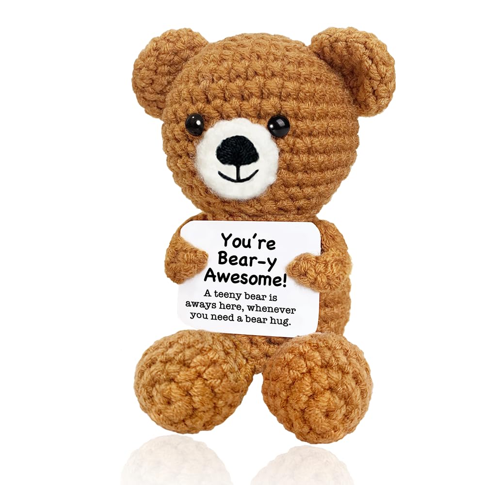 Emotional Support Crochet Bear Plush Positive Crochet Animals Mini Handmade Cute Knitted Self Care Get A Hug Teddy Bear Gifts for Adult Friends Women