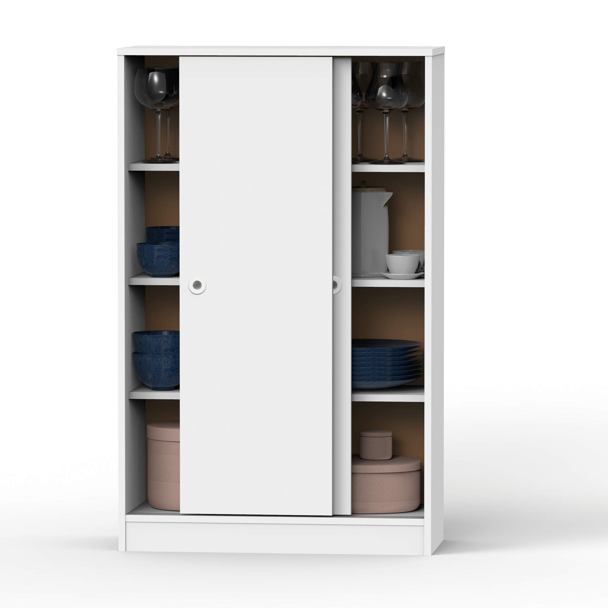 MUEBLES PITARCH Armario Bajo Auxiliar Tibet Color Blanco Soft 2 Puertas 2 Estantes Almacenaje Mueble 120x74x33 cm