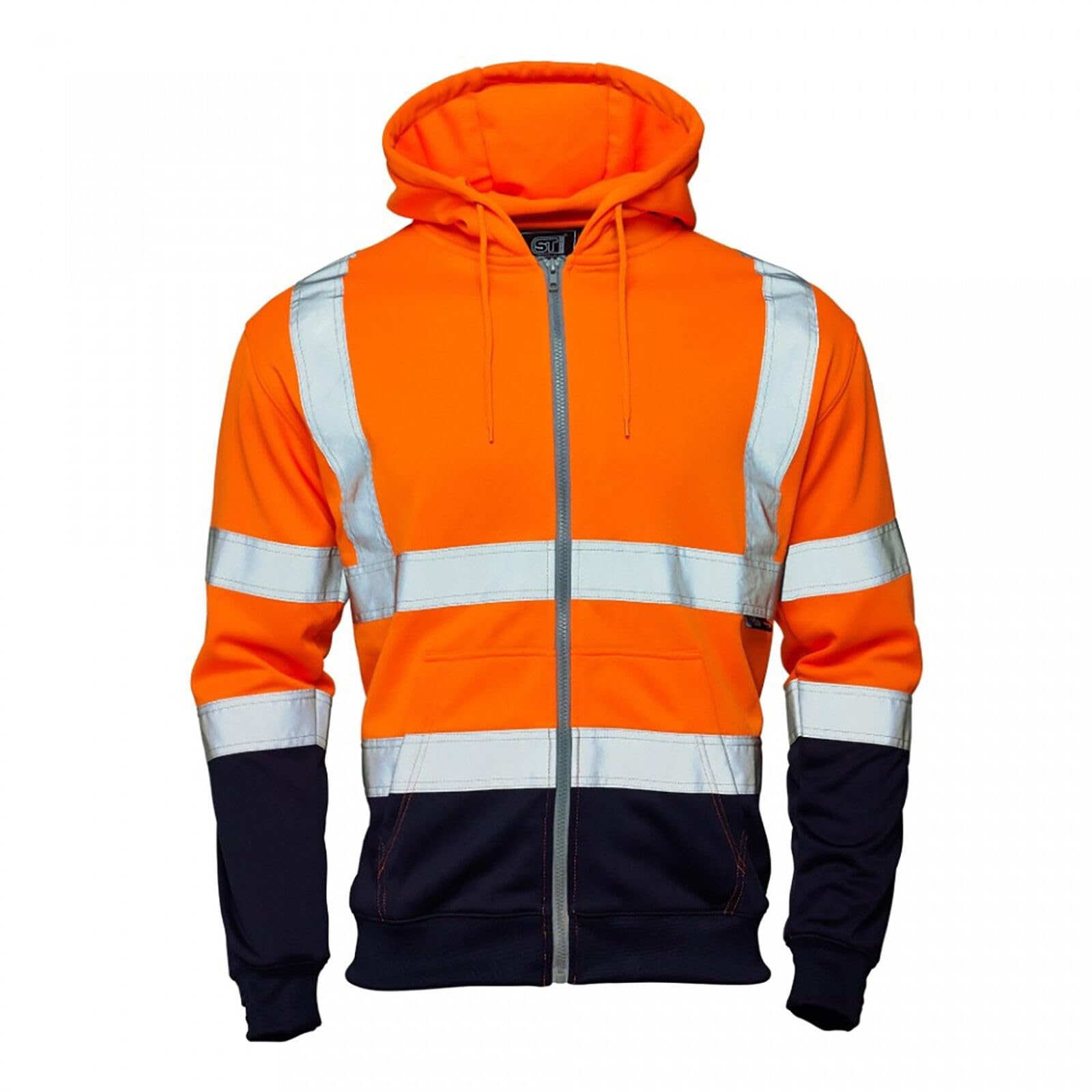 MyShoeStoreHi Vis Viz 2 Two Tone Hoody Sweatshirt High Visibility Workwear Jumper Reflective Tape Band Work Fleece Safety Sweat Shirt Warm Security Jacket Zip Hoodie Work Wear Top Size S-4XL