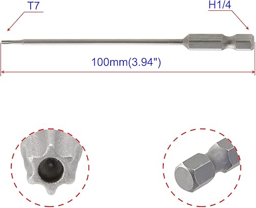Miniatura 9 de Aopin T40 con agujero, destornillador de cabeza Torx a prueba de manipulaciones, mango hexagonal de 14 de pulgada, acero S2 magnético, 3.94 pulgadas