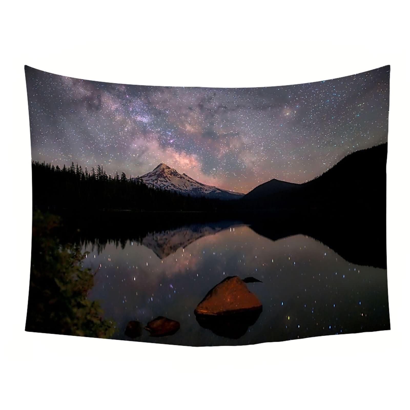 Gwieździste niebo, jezioro i góry, 350 W x 256 cm (dł. x szer. x wys.), kolor czarny