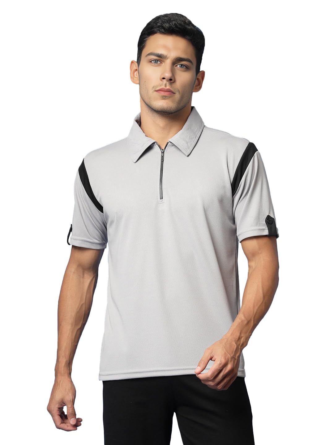 CHKOKKO Men's Polyester Regular Fit Polo Neck Half Sleeves Gym Sports Zipper T-Shirt-picture-17