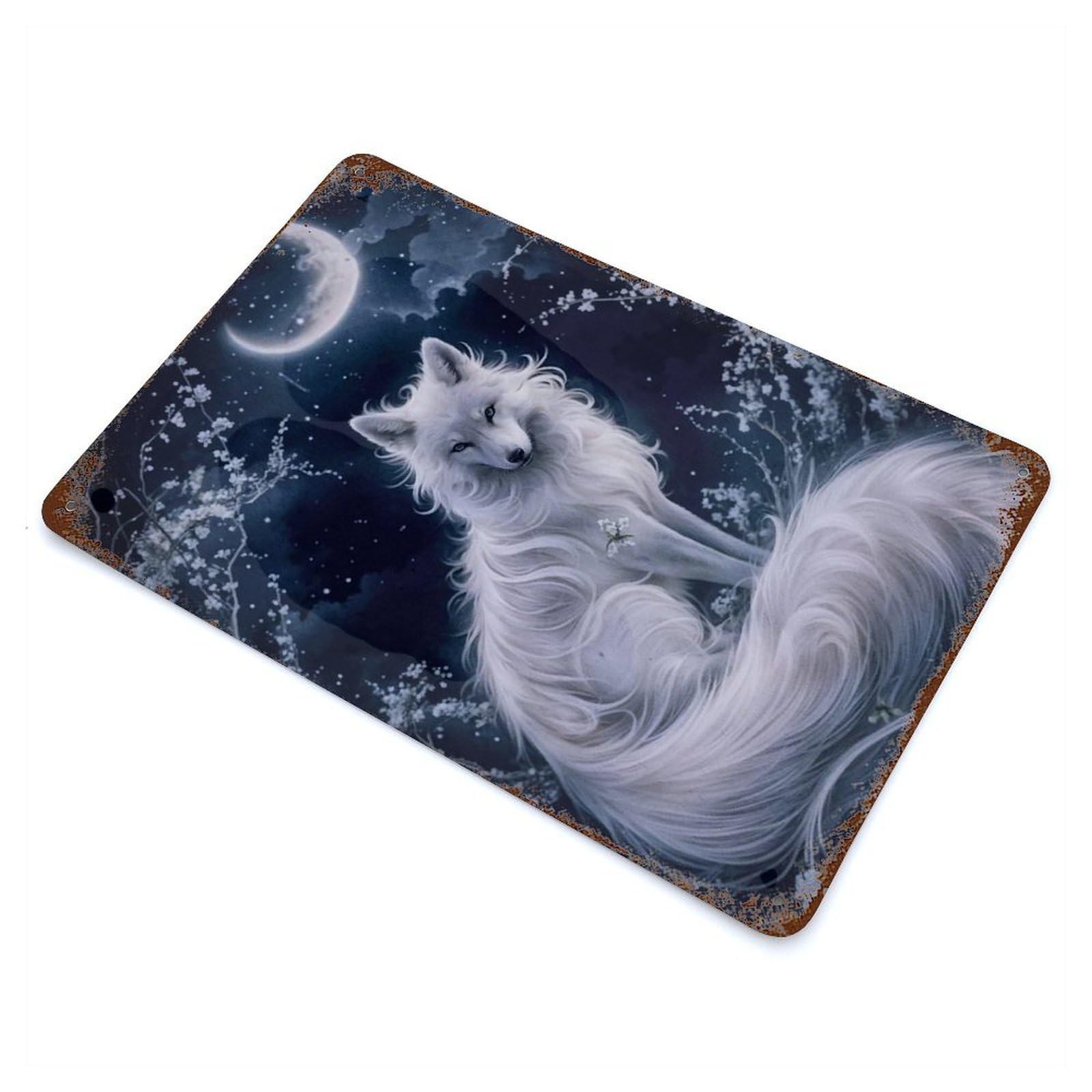 Weathered Tin Sign with Ghost Wolf Design 11.8"x7.9", for Garage, Bar And Workshop Decor, Decorative Metal Wall Art