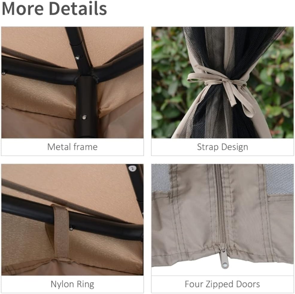 10’ X 10’ Gazebo with Netting Steel Fabric Outdoor Patio Pavilion Canopy Tent(D)