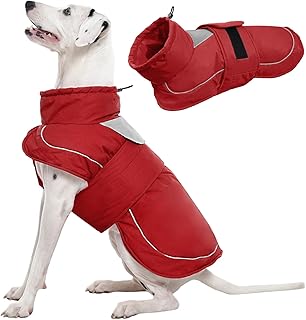 Kuoser Hundemantel Hundejacke, Winter Hundejacke Wasserdicht & Winddicht, Mit Reflektierenden Streifen und Leinenöffnung, Bequemer Klettverschluss, Rot L