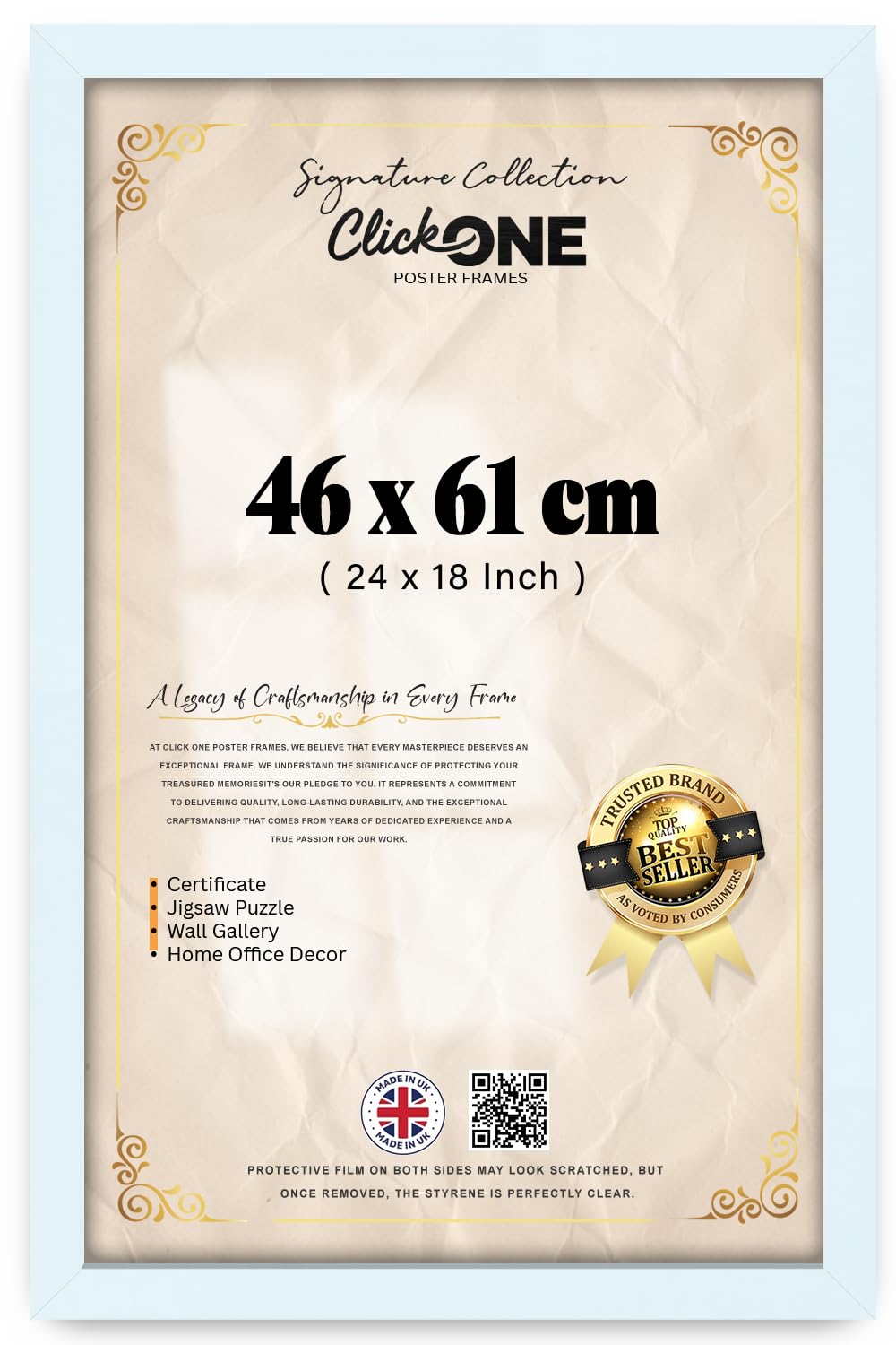 Click One Elegant Rectangle Poster Picture (46 X 61 CM) Solid Engineered Wood Finish | Styrene — MDF Backing Board — Wall Art Gallery Home Decor White For Living Room And Office Display