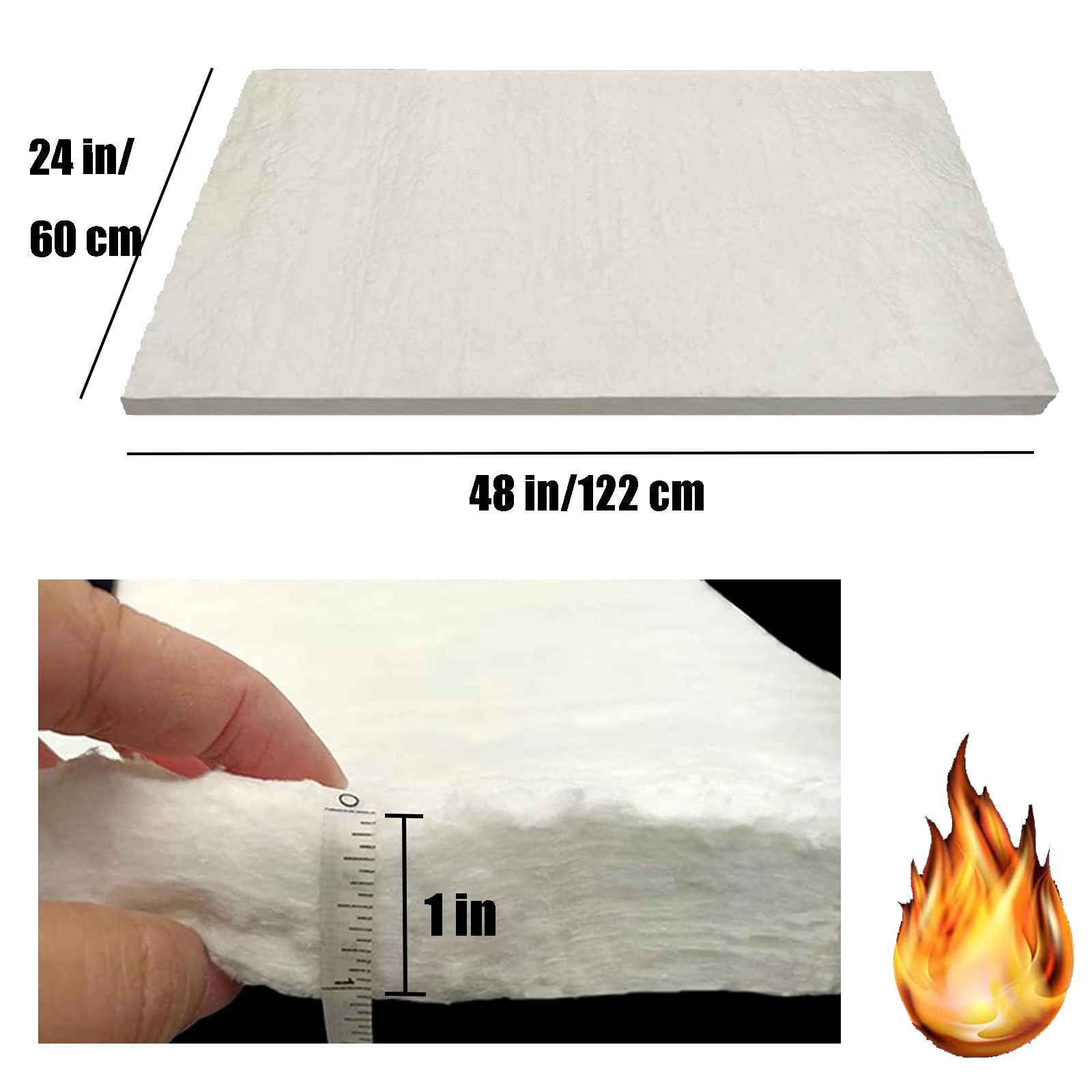 Manta de fibra cerámica, 2606 ℉ Aislamiento De Fuego De Fuego, 1 "de Espesor X 24" X60 "- Para Aislamiento Térmico De Estufas, Chimeneas, Hornos, Hornos, Lavavajillas, (Size:48"x24"x1"（122×60x2.5 cm）)