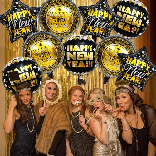 Black and Gold Happy New Year Balloons, 18 Inch New Years Balloons for 2025 New Year Decorations, New Years Eve Balloons for New Years Eve Decorations - Image 4