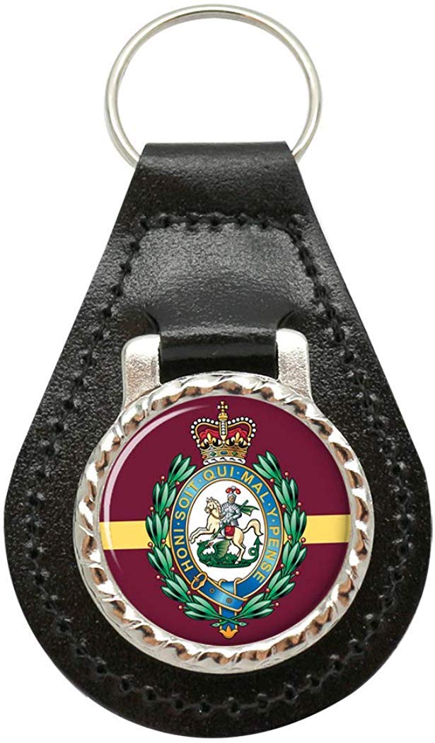 Giftshop Uk Unisex Black Leather And Silver Metal Royal Regiment Of Fusiliers Crest, British Army Leather Key Fob
