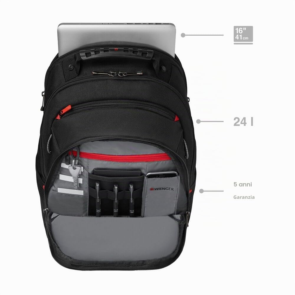 Wenger Legacy 16 briefcase, laptop case with shoulder strap, notebook up to 16 inches, 15 L, for men and women, office, business, uni or school, black/gray, 600648