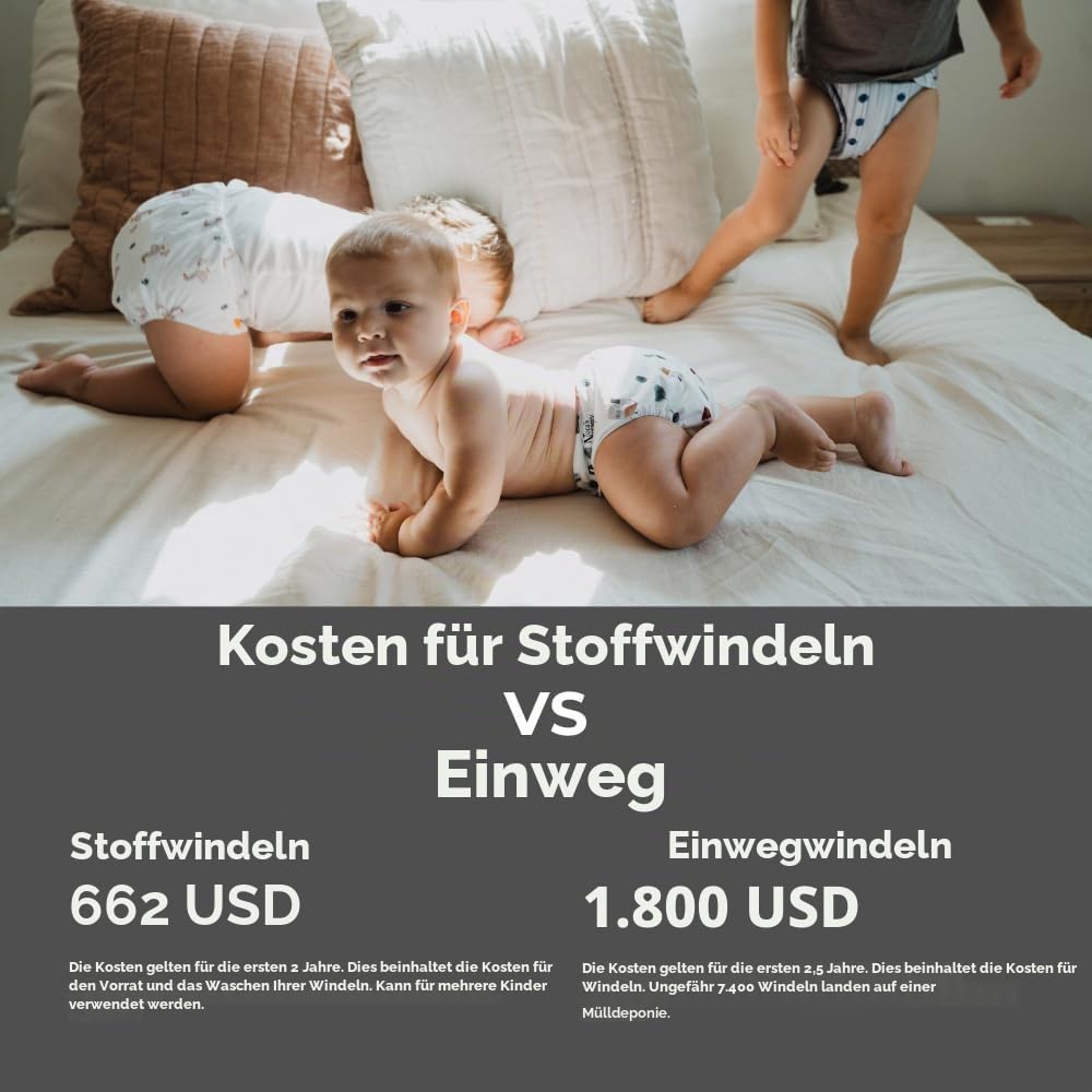 Nora's Nursery Morning Dew Stoffwindeln, 7 Stück, mit 7 Einsätzen und 1 Nassbeutel, wasserdichter Bezug, waschbar, wiederverwendbar und Einheitsgröße, verstellbare Taschenwindeln für Neugeborene und