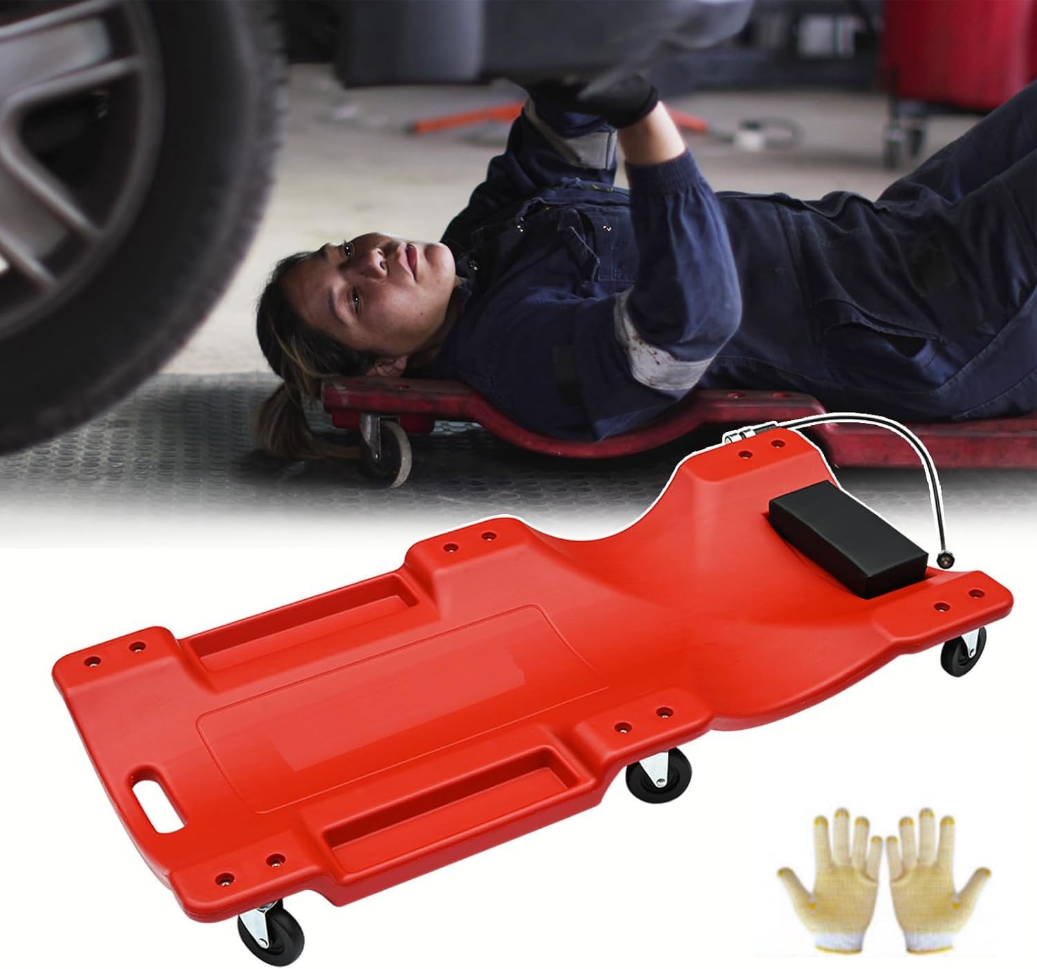 IS MUHE Mechanic Plastic Creeper 40'' Garage Shop Creepers Car Repair Tools Ergonomic Blow Molded Body Cart with Durable Casters, Low-Profile Design, LED Working Lights