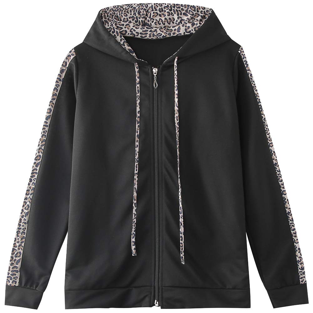 amropi Mujer Leopardo Conjunto de Ropa Chandal con Capucha Tops y Pantalones Deportivos Señoras 2 Piezas Set