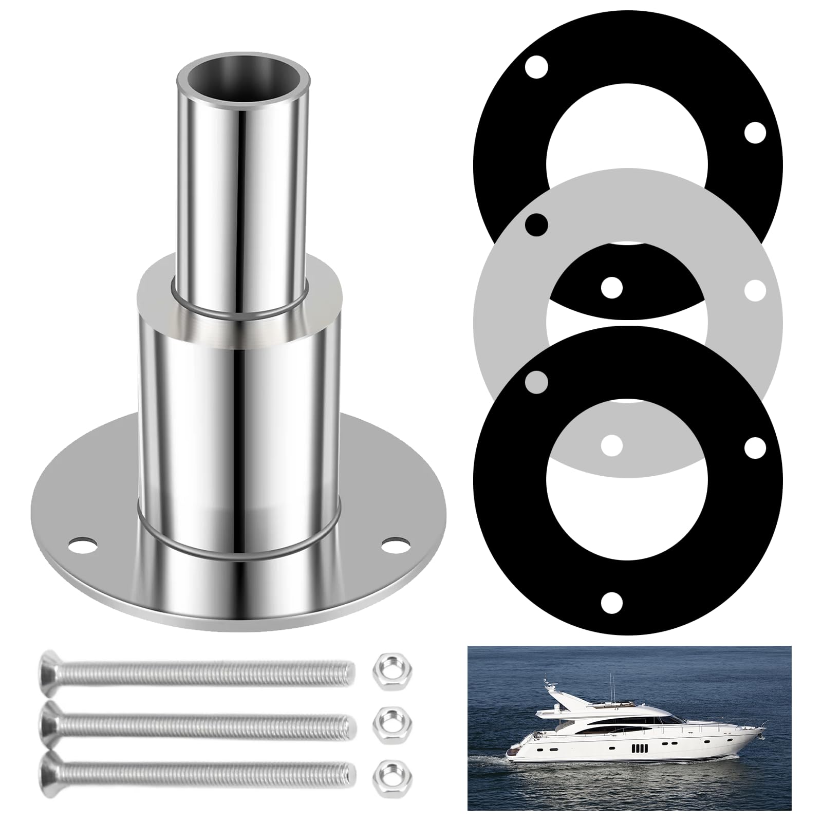 Nizirioo Regolazione della pelle tramite scafo: 24 mm dritta in acciaio inox Through Hull, raccordi di scarico con viti e dadi, con scafo, regolazione della pelle per riscaldamento diesel, camion,