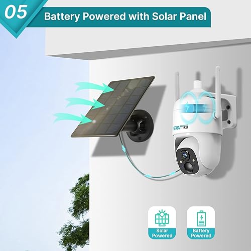 Miniatura 5 de SOVMIKU 2CQ1 AI 2K Cámara de seguridad solar inalámbrica para exteriores, alimentada por batería, audio bidireccional, detección de movimiento,