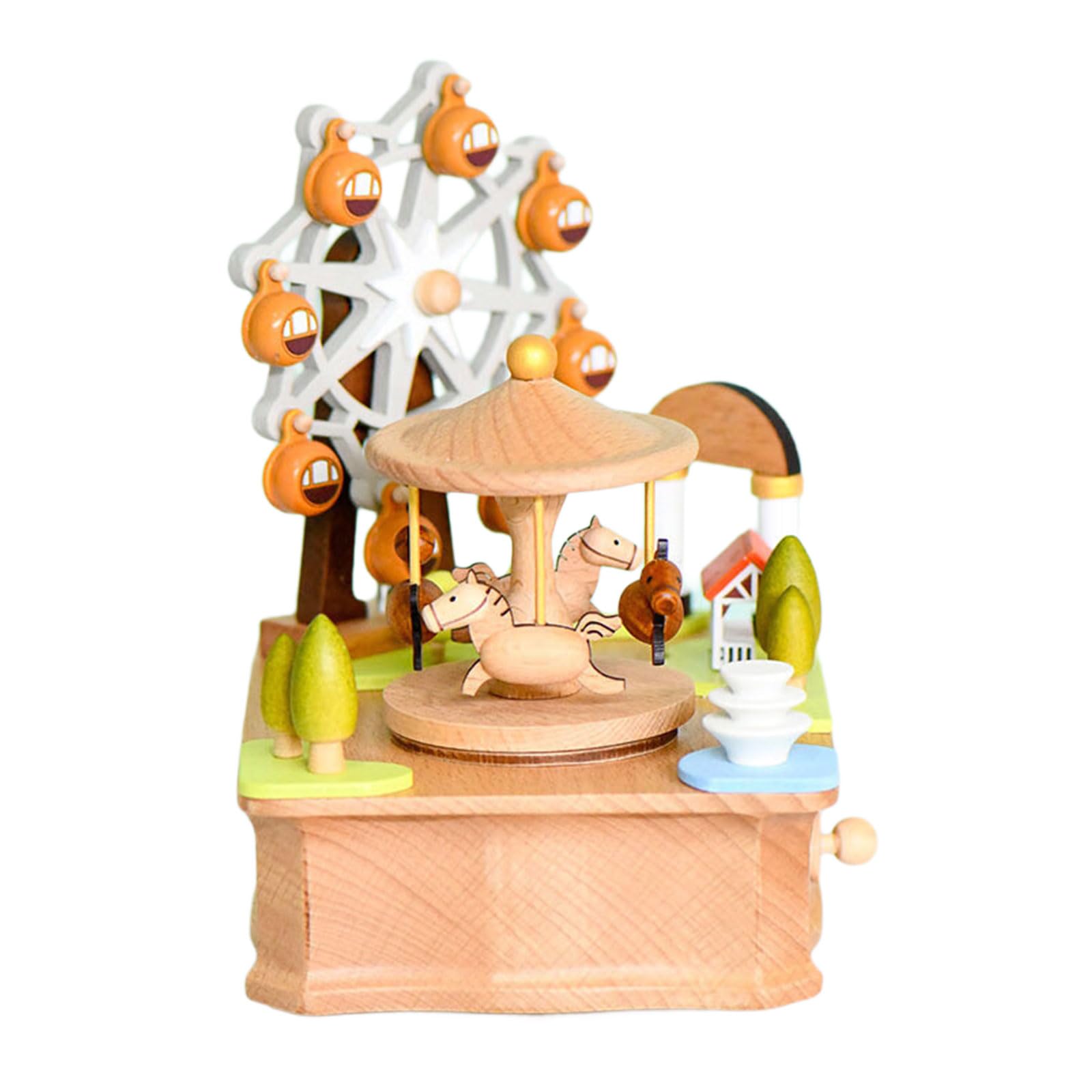 Tsophreniq Wooden Music Box with Rotating Carousels and Rotating Wheel Statue Decorative Home Ornament Collectors Classical Melodies Music Box