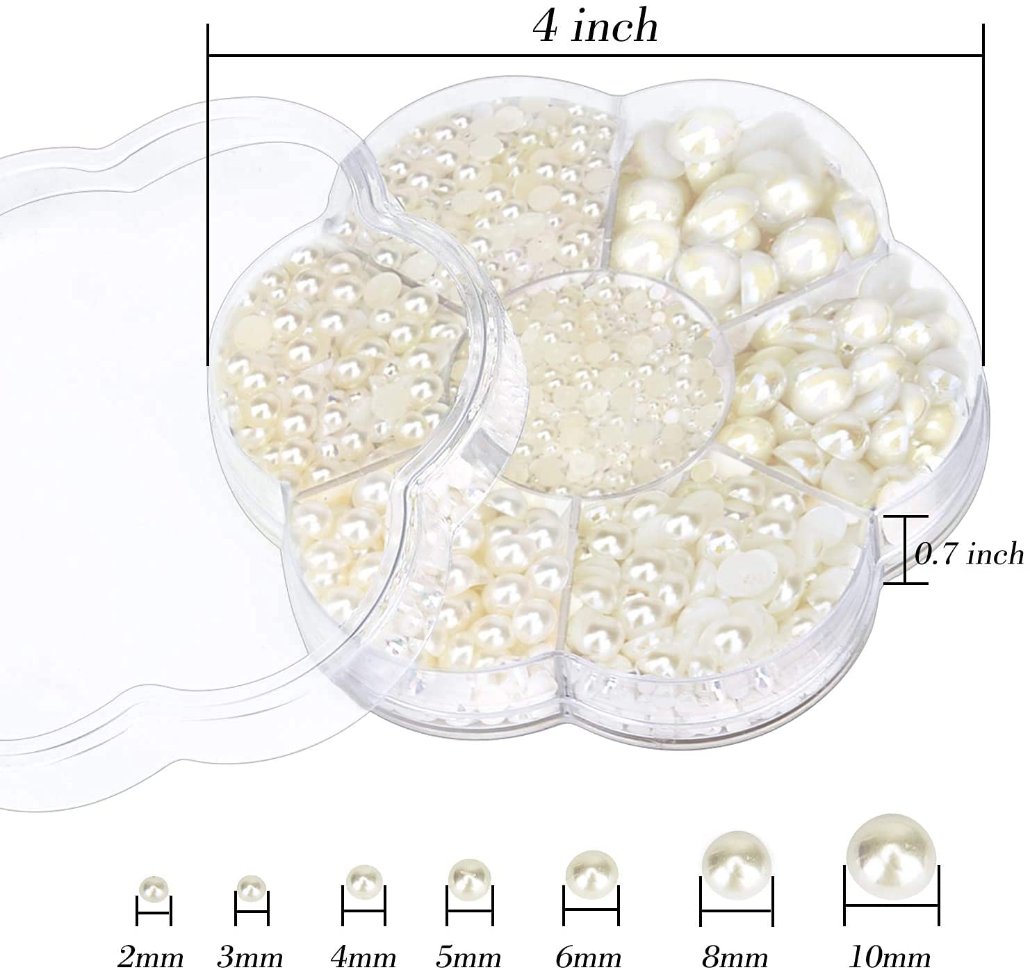 Shiwaki 5600 Pcs Half-Round Pearl Flat Back Resin Pearls Pearls for Crafts 7 Sizes 2/3/4/5/6/8/10mm Half Round Imitation Pearl for DIY Crafts - Colorful