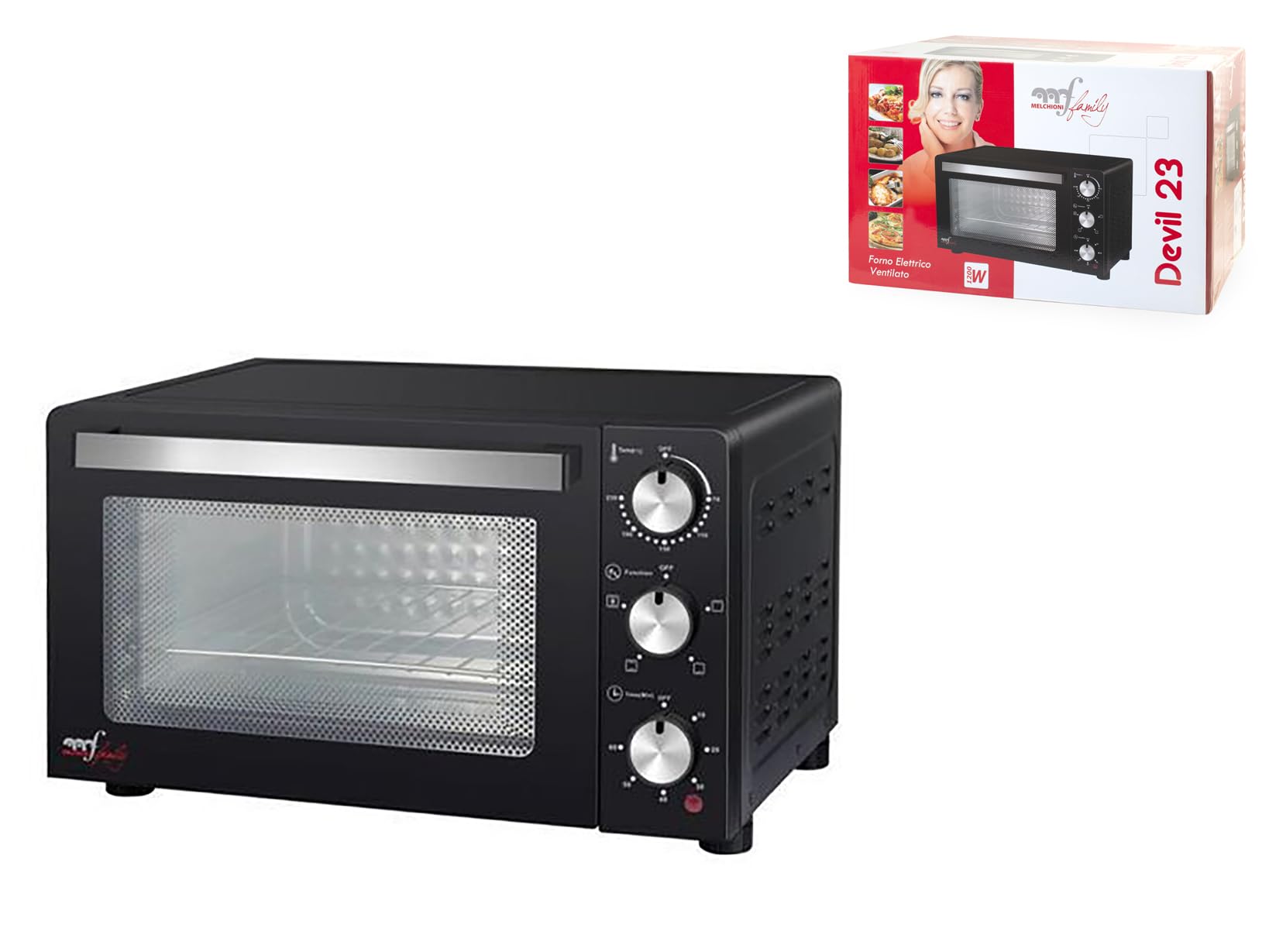 Forno Elettrico Devil 23 Litri Melchioni doppio vetro di sicurezza termoisolato resistenze Acciaio grill, combinato ventilato luce interna 1200W Timer Termostato by Dimensione Elettronica