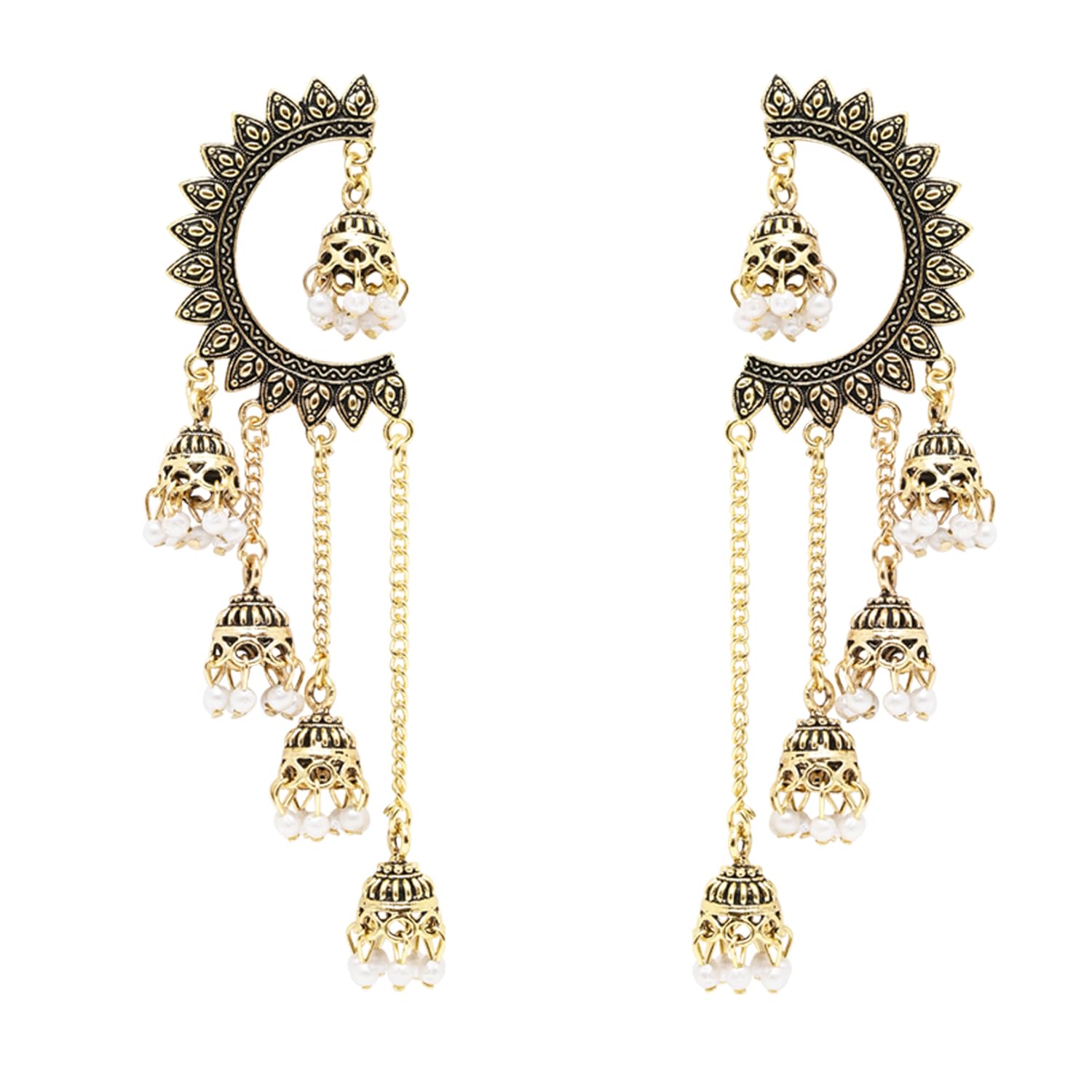 i jewels Gold Plated fancy Multi Layered Dangle Jhumka Earrings For Women-picture-13