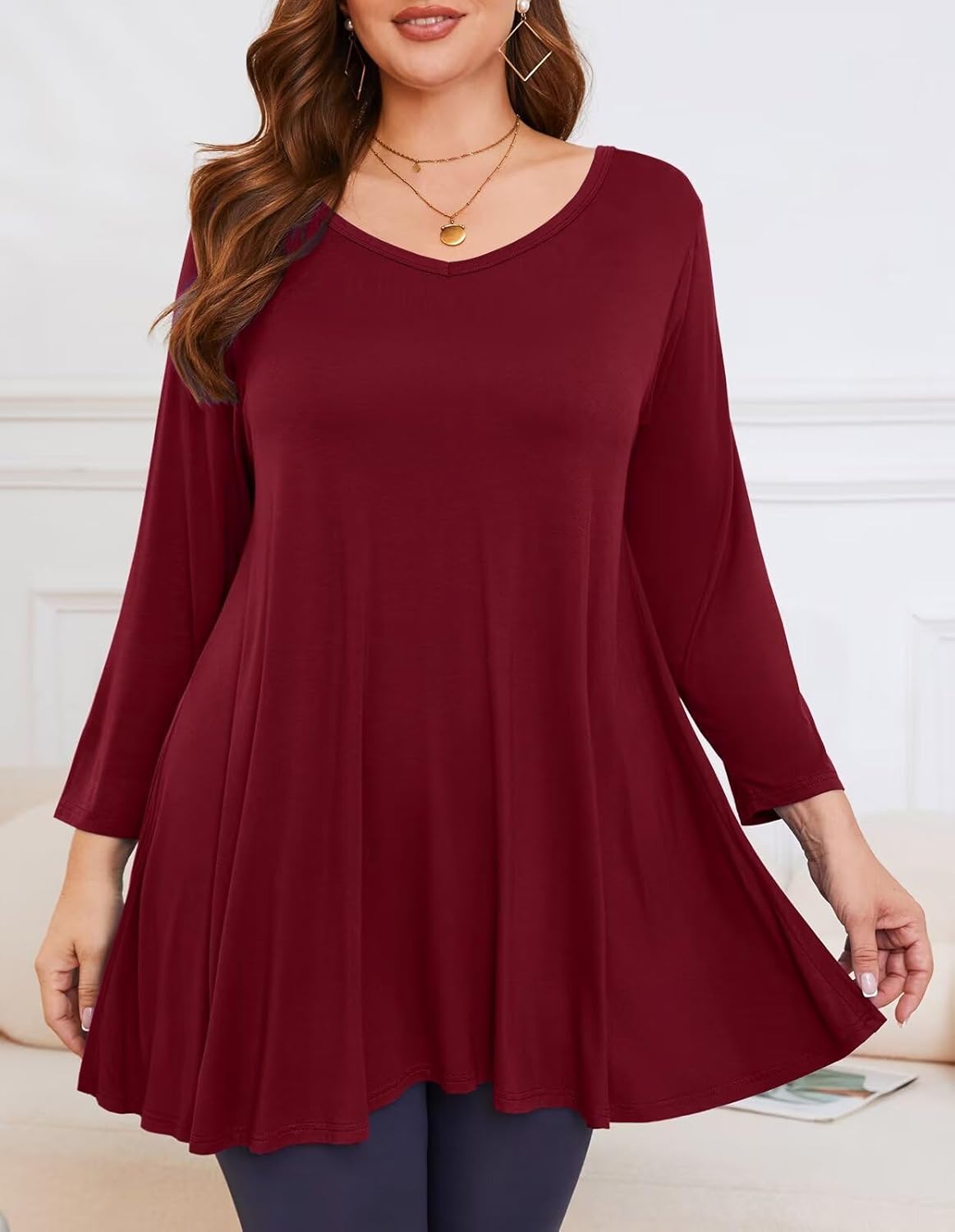 LARACE Tunics 3/4 Sleeve Plus Size Tops for Women V Neck Loose Fit Flowy Clothing for Leggings - Image 2