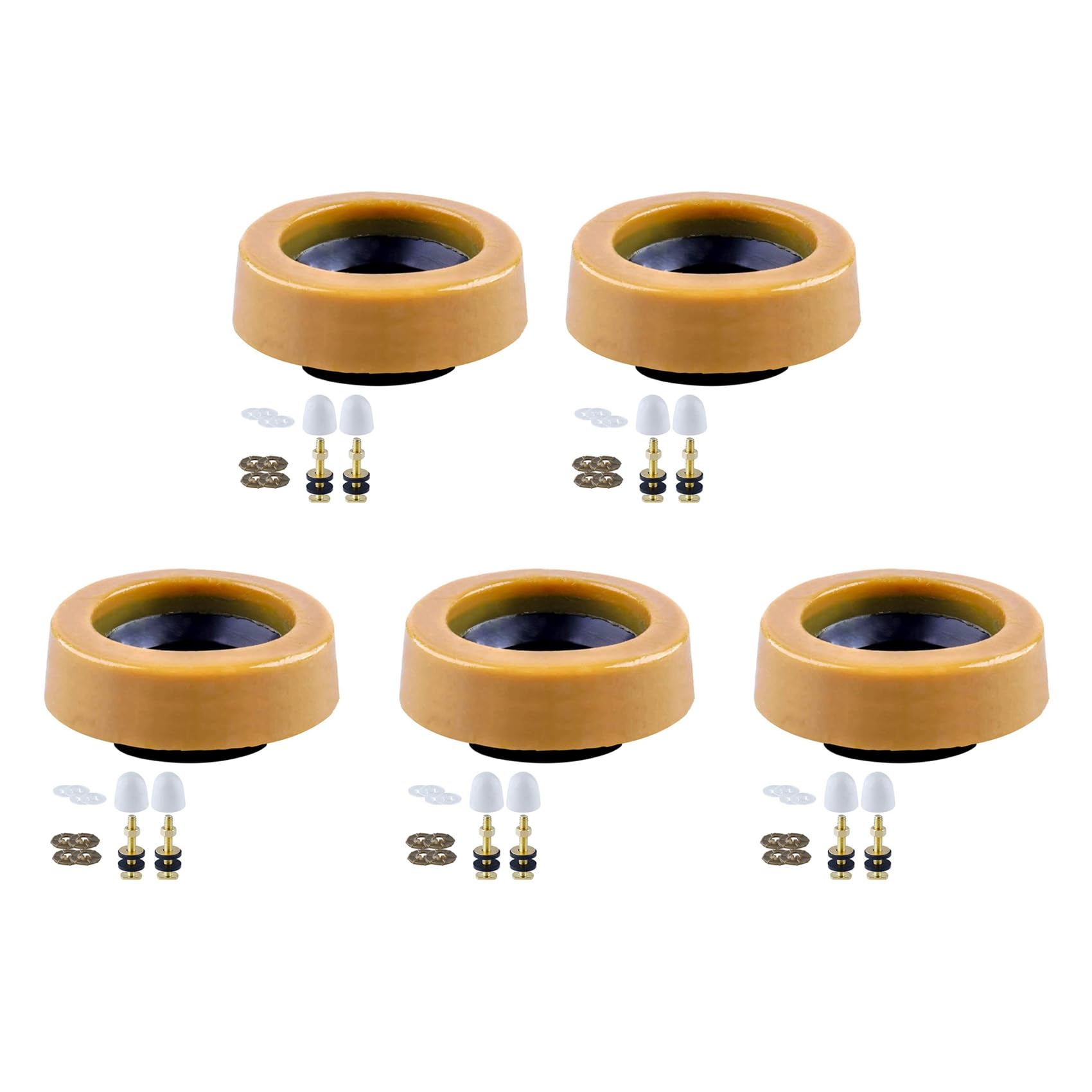 Hndhbfgrt 5X Toilet Wax Ring Kit for Floor Outlet Toilets New Install or Re-Seat Include Closet Bolts,Bolt Caps,Flange and Washers