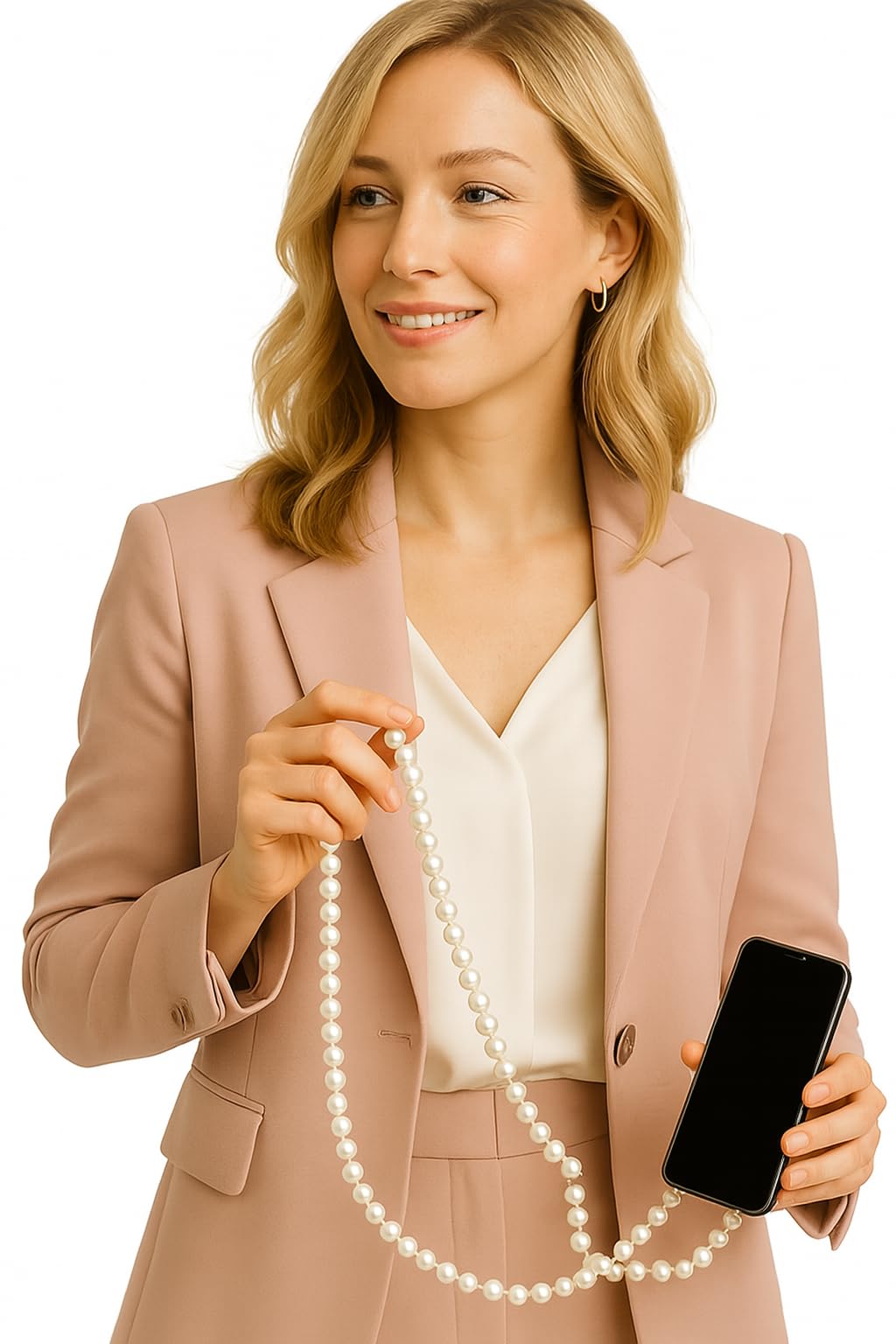 Catena Per Telefono Con Perle Bianche – Cordino A Tracolla Da 120 Cm, Ganci Dorati E Linguetta Universale Inclusa, Accessorio Elegante Per Smartphone E Borsa - 2