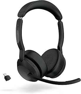 Jabra Evolve2 55 Stereo Wireless Headset - Features Jabra AirComfort Technology, Noise-Cancelling Mics & Active Noise Cancellation - Works with UC Platforms Such as Zoom & Google Meet - Black
