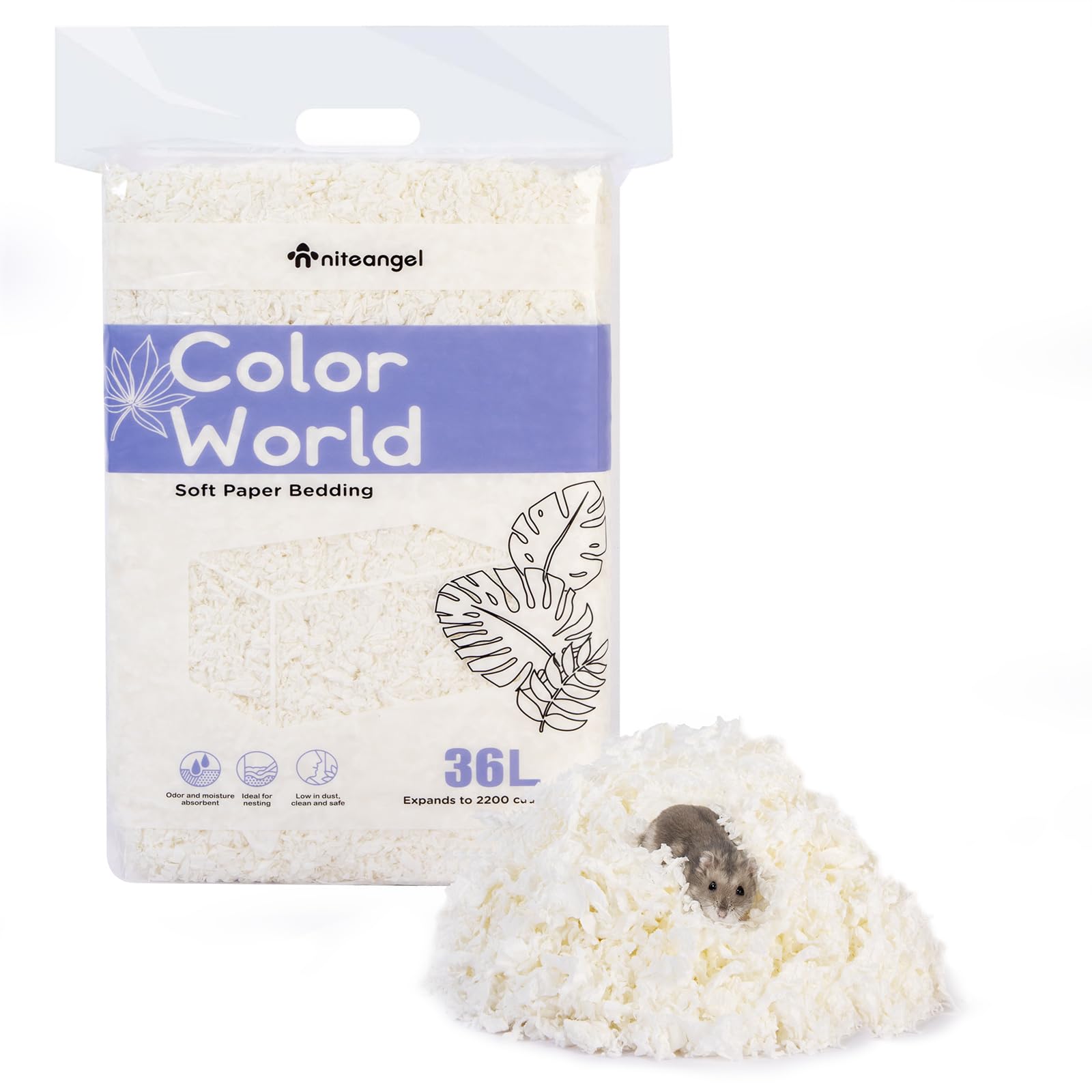 Niteangel Aspen - Ropa de cama de hámster para hámster enano sirio, jerbo, ratón, rata, conejo, cobaya, chinchilla, erizo u otras mascotas pequeñas (36 L, ropa de cama de papel blanco)