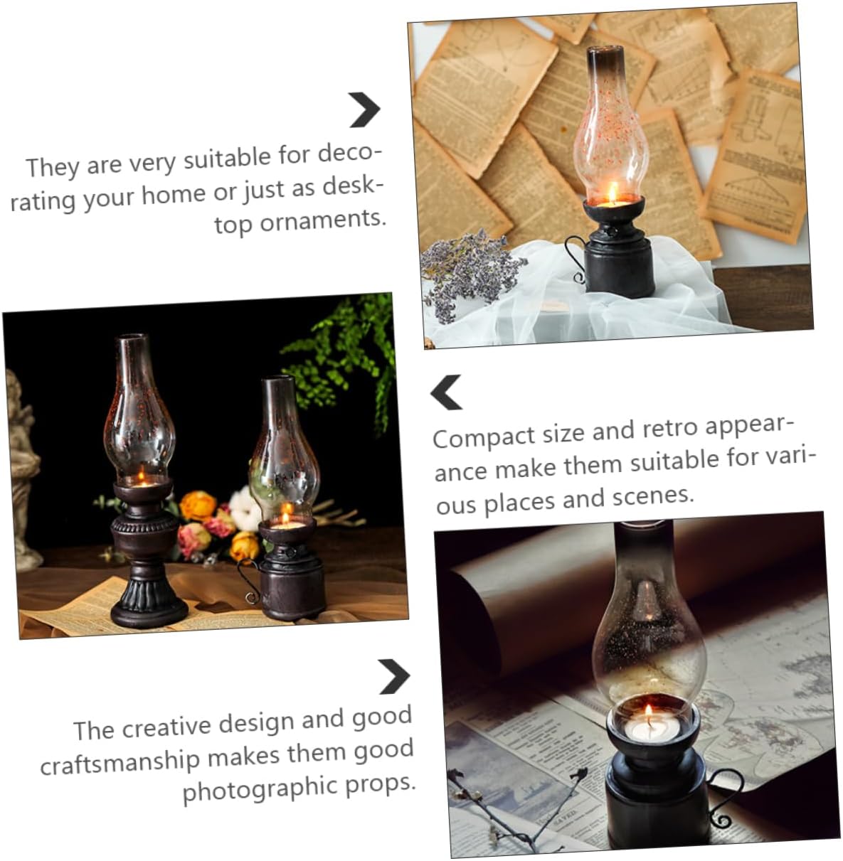 Cabilock 2pcs Vintage Rustic Kerosene Oil Lamp Craft Vintage Oil Night Lamp for Home Decoration Model