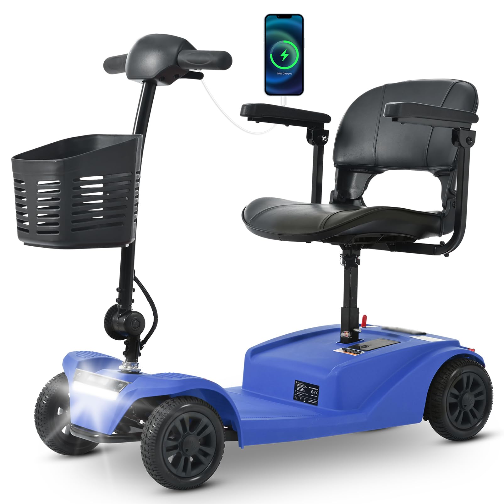 Mobility Scooters for Adults Seniors 400 lbs Capacity Foldable?Portable Folding Heavy Duty Travel 4 Wheel Mobile Motorized Scooter ?All Terrain 15 Mile Electric Wheelchair,Dual Baskets,5 mph (Blue)