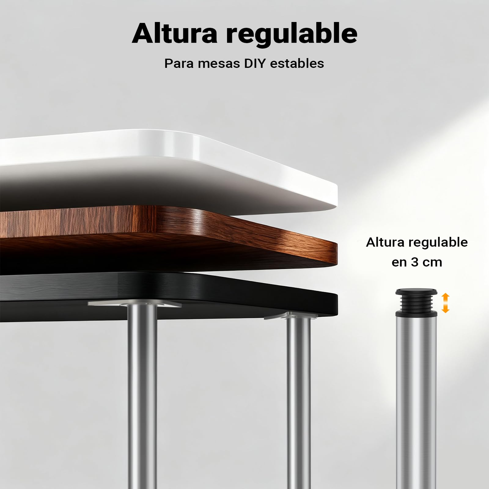 WilTec Juego 4 Patas Pies Acero Inoxidable Níquel Mesa Mueble Adjustable Regulable Altura Ø60mm 1100mm