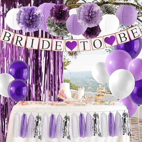 Fonder Mols 6pcs 8'' 14'' Mixed Purple Tissue Pom Poms Paper Flower Wedding Bridal Shower Party Fluffy Decoration Cover