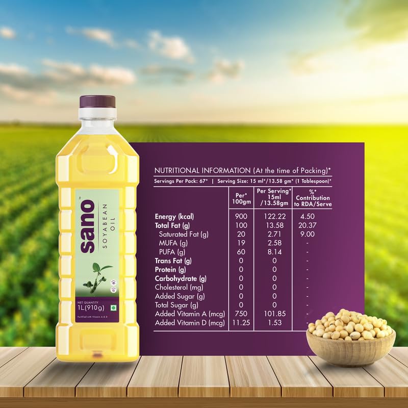 Image of Sano Soyabean Oil 1 Liter x 2 Pack Pet Bottle - Pure, Natural, and Nutrient-Rich Cooking Oil for Healthy Delights, Ideal for Nourishing Meals and Enhancing Culinary Creations