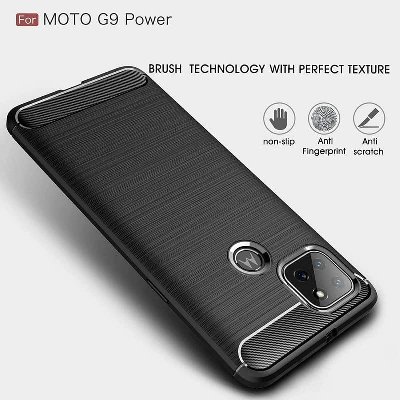 Image of Hybrid Carbon Fiber Back Case for Moto G9 Power (Black)