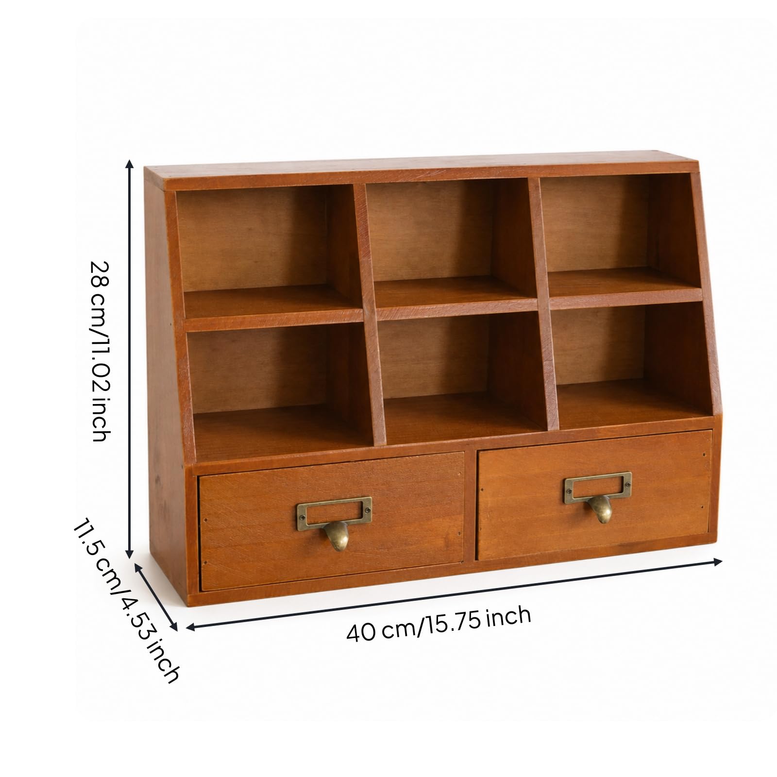 Organizzatore da Scrivania in Legno Elegante Organizzatore in Legno con Cassetti Compatto Cassettiera da Tavolo per, Organizzatore Da Scrivania Con Sei Scomparti Inclinati E Due Cassetti