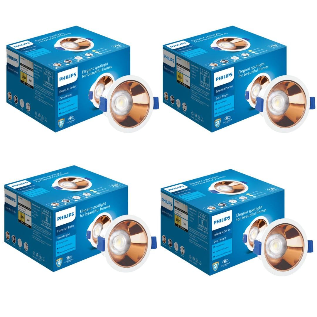 Philips 7 Watt Rose Gold Reflector LED Ceiling COB Round Spot Light with Focused Beam | Cut out: 75mm | Natural White, Pack of 4 (Deco Bright)-image-6