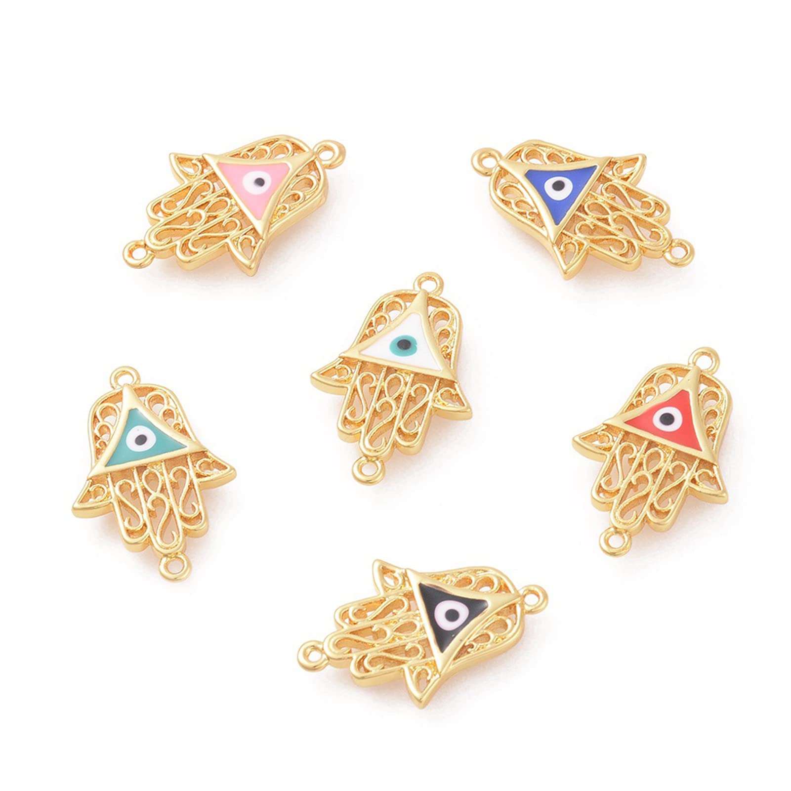 Givenny 20Pcs Brass Enamel Links connectors Hamsa Hand with Evil Eye Jewelry Hand of Miriam Charms with Double Bails Random Mixed Color for DIY Bracelet Necklace(Golden)