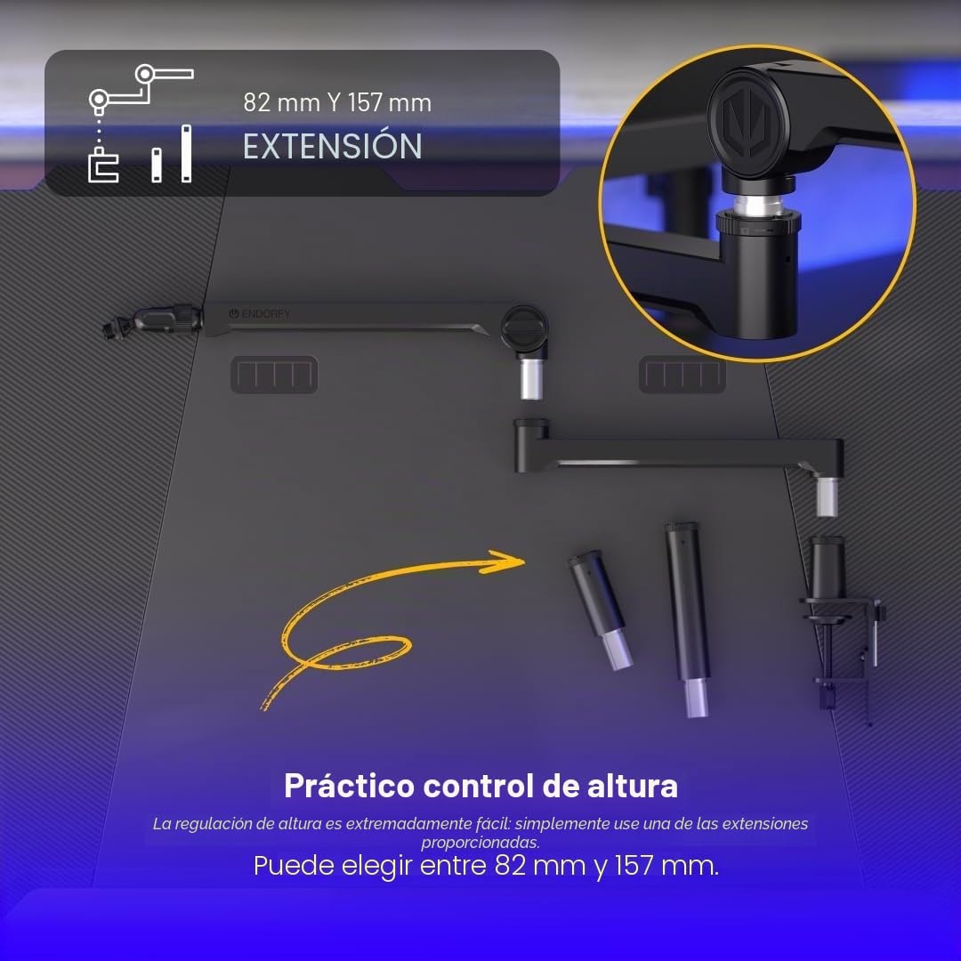 ENDORFY Broadcast Low Profile Boom Armor, micrófono premium de perfil bajo y brazo de luz con cable, giratorio 360 grados