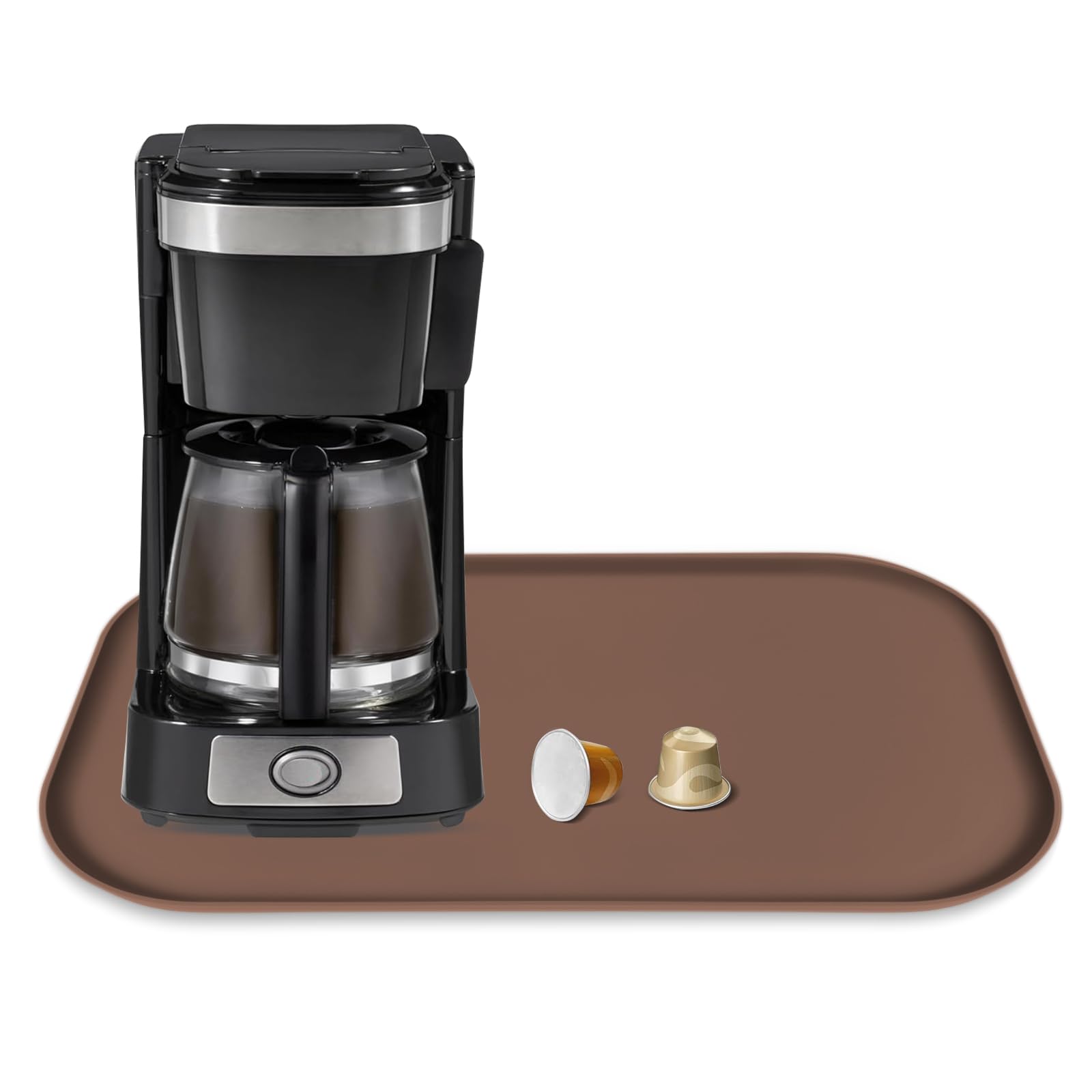 Silicone Coffee Maker Mat with Lip, 17.4'' x 10.6'' Heavy Duty Coffee Maker Mat for Countertops, Coffee Tray Fit Under Coffee Machine Appliance Automatic Machines Espresso Accessory, Brown