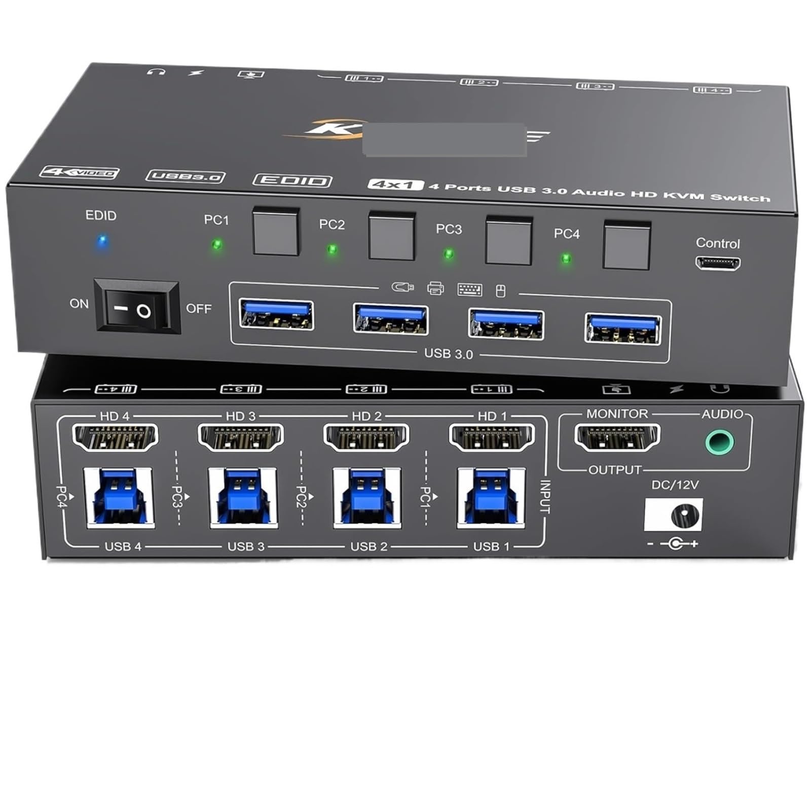 KVM Switch 4 Computers 8K@60Hz 4K@144Hz Simulation USB3.0 Switcher for 4 Computers Share 1 Monitor and Share Keyboard Mou(UK Plug)-image-10
