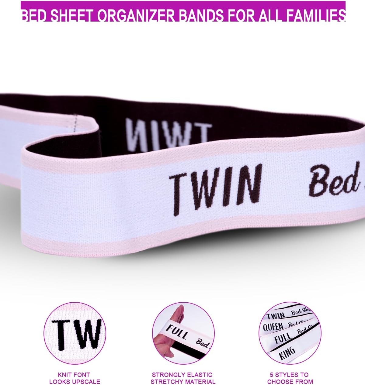 4 Pack Bed Sheet Organizer Bands, Elastic Bedding Sheet Straps, Sheet Organizers and storage, Sheet Storage Organizer for Linen Closetfor Bedding Sets (King Twin Full Queen) white